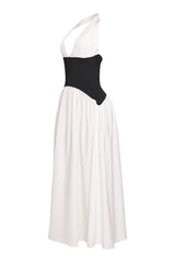 Midnight Bloom Halter Flare Maxi Dress
