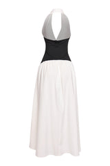 Midnight Bloom Halter Flare Maxi Dress