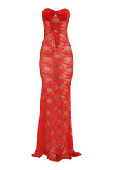 After Midnight Lace Up Sheer Maxi Dress