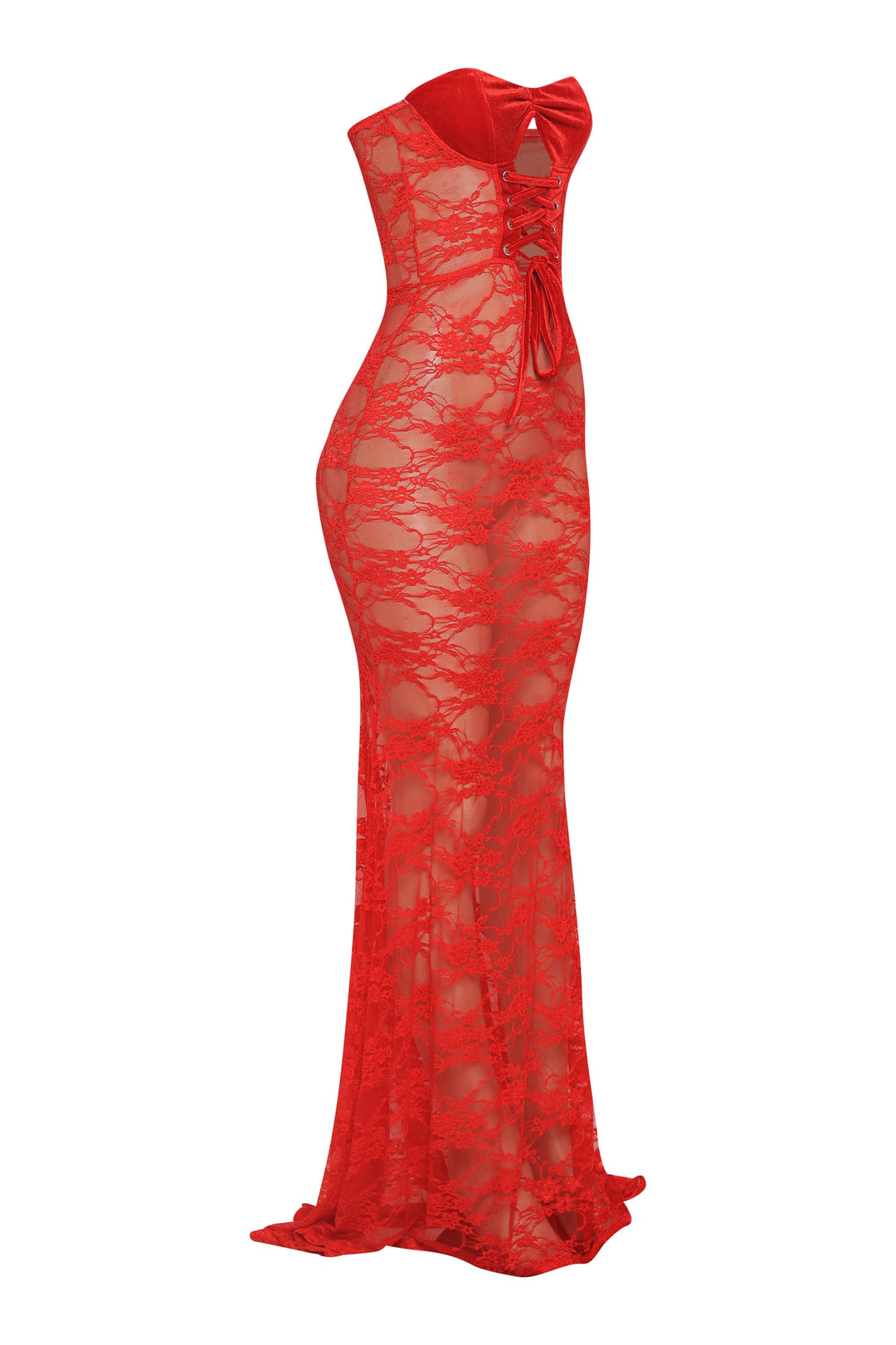 After Midnight Lace Up Sheer Maxi Dress