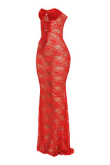 After Midnight Lace Up Sheer Maxi Dress
