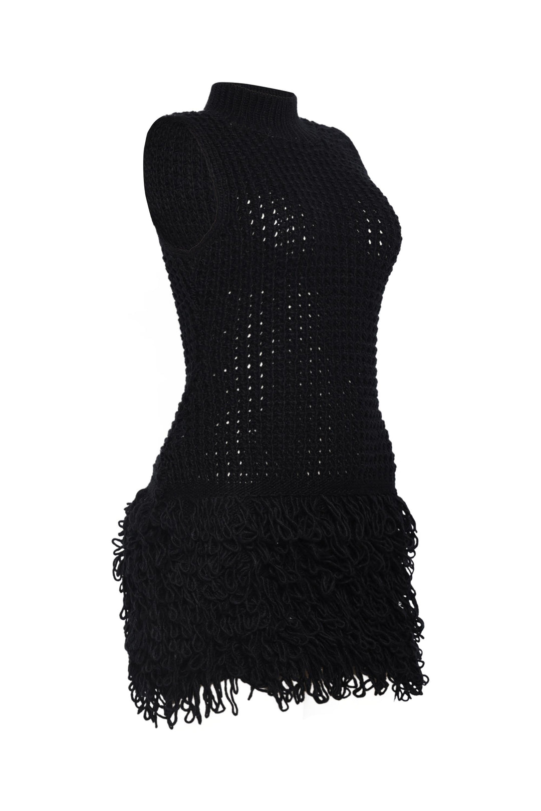 Fringe Behavior Knit Mock Neck Mini Dress