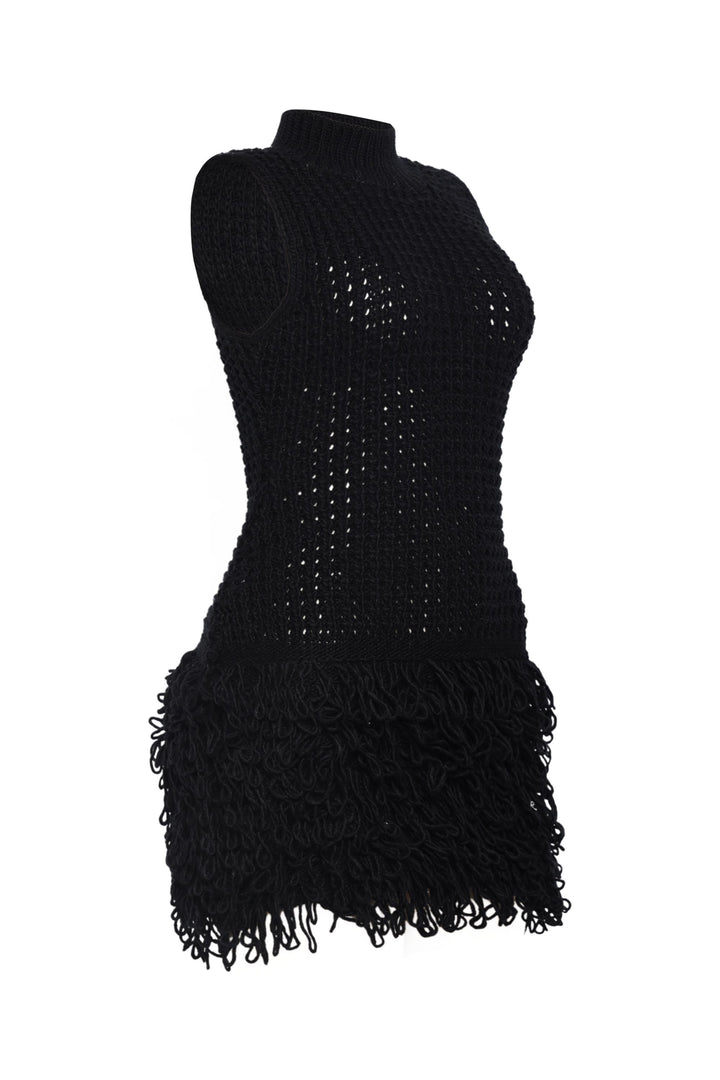 Fringe Behavior Knit Mock Neck Mini Dress