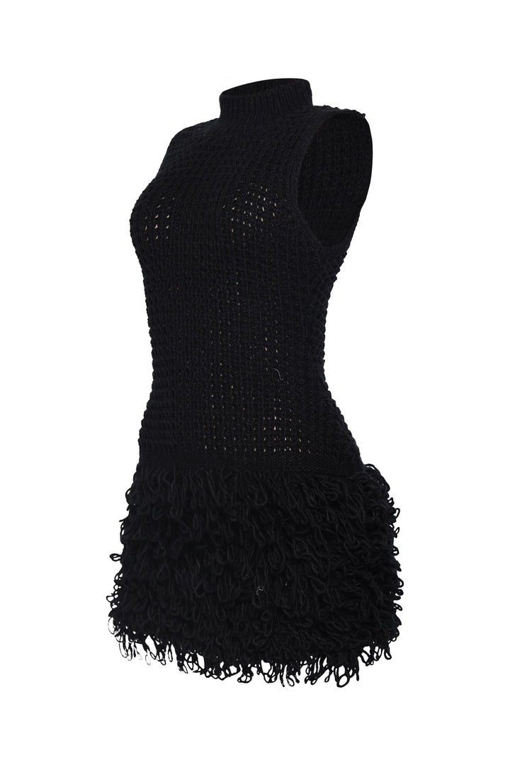 Fringe Behavior Knit Mock Neck Mini Dress