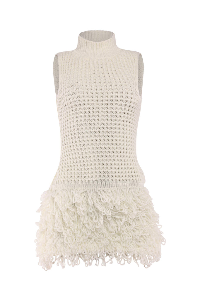 Fringe Behavior Knit Mock Neck Mini Dress