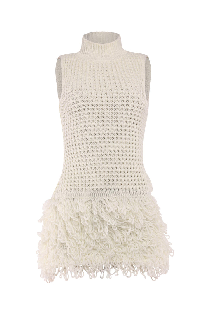 Fringe Behavior Knit Mock Neck Mini Dress
