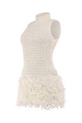 Fringe Behavior Knit Mock Neck Mini Dress