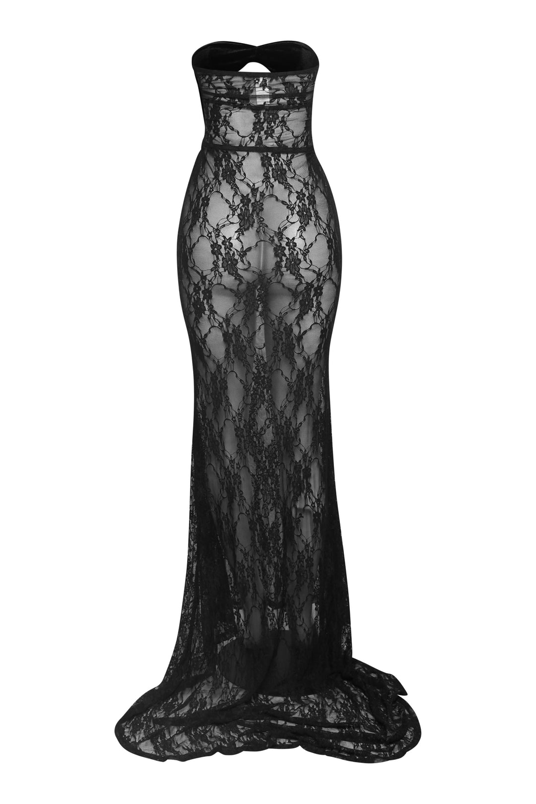 After Midnight Lace Up Sheer Maxi Dress