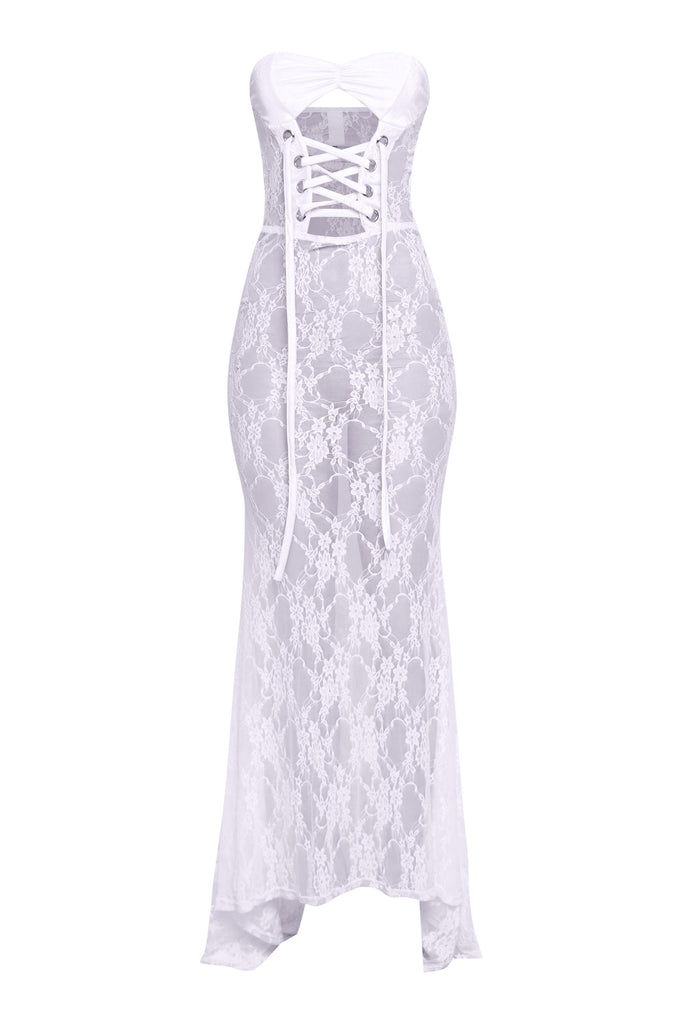 After Midnight Lace Up Sheer Maxi Dress