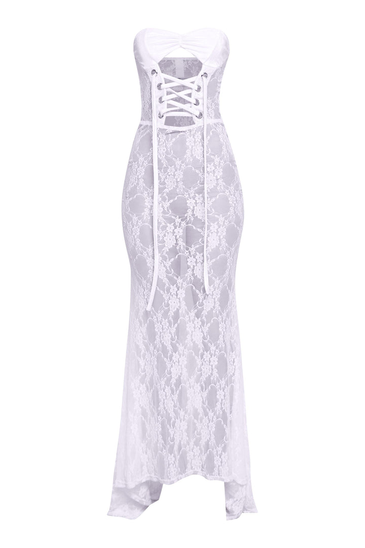 After Midnight Lace Up Sheer Maxi Dress