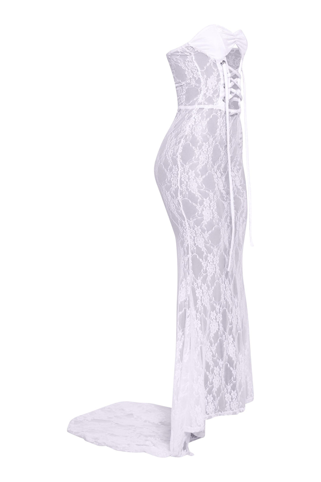 After Midnight Lace Up Sheer Maxi Dress