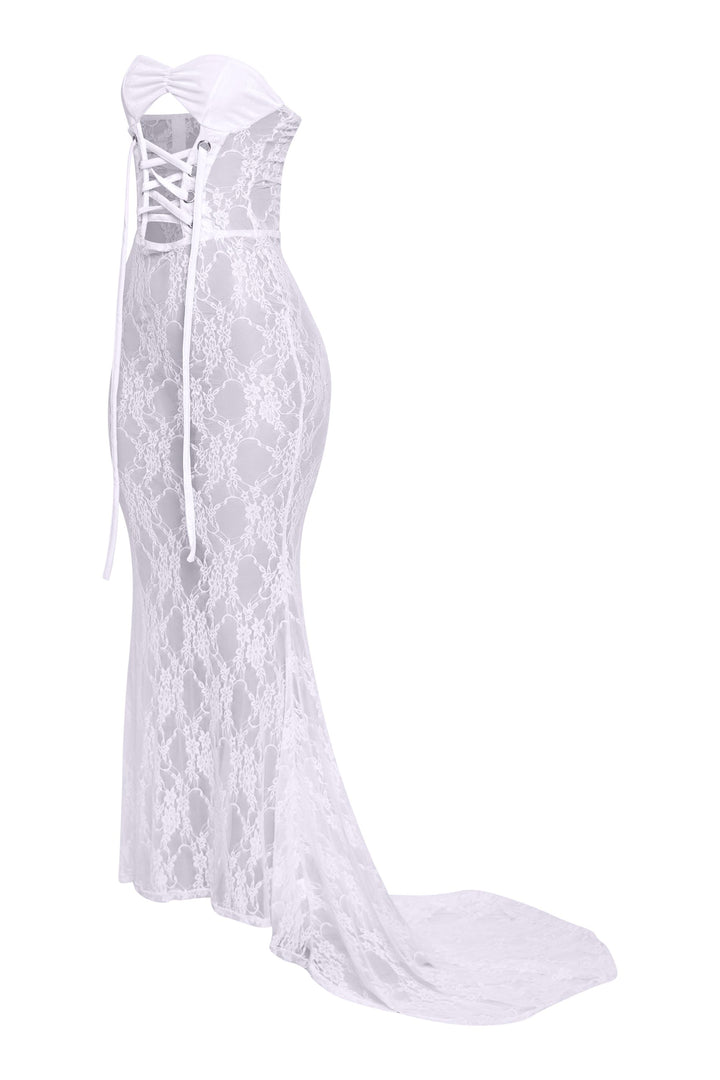 After Midnight Lace Up Sheer Maxi Dress