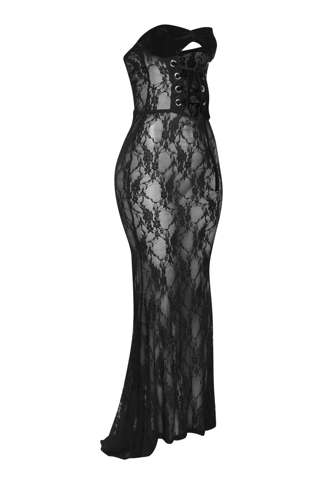 After Midnight Lace Up Sheer Maxi Dress