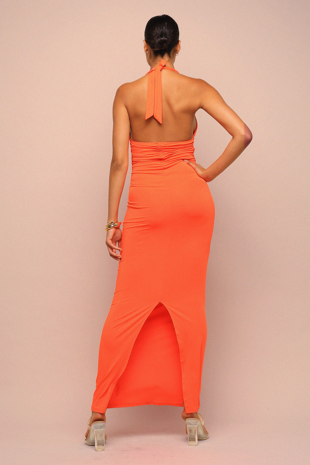 Heat Check Tied Halter Maxi Dress - Orange