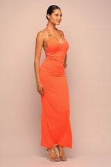 Heat Check Tied Halter Maxi Dress - Orange
