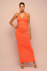 Heat Check Tied Halter Maxi Dress - Orange