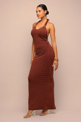 Heat Check Tied Halter Maxi Dress - Orange