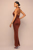 Heat Check Tied Halter Maxi Dress - Brown