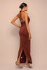 Heat Check Tied Halter Maxi Dress - Brown