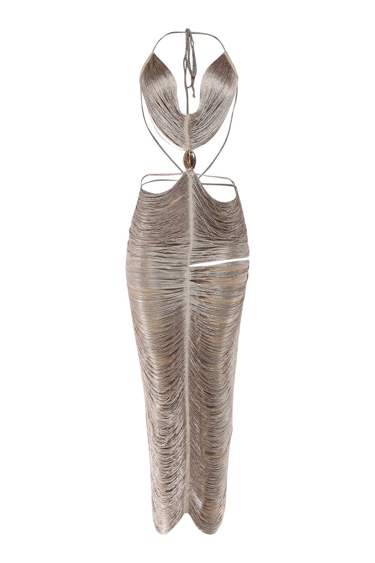 Gold halter neck maxi dress with open back