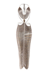 Gold halter neck maxi dress with open back