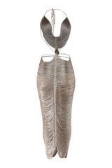 Elegant gold halter neck maxi dress for parties