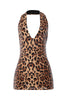 Leopard sequin mini dress with halter neck