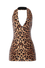 Leopard sequin mini dress with halter neck
