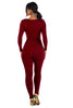 Zipper back deep V neck jumpsuit