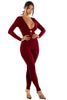 Zipper back deep V neck jumpsuit