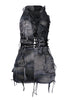 Grunge charcoal hooded romper with distressed tie details and open back

