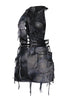 Black mesh romper with grunge-inspired shredded accents and backless style

