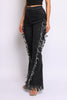 Distressed fringe denim flared pant