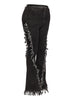 Distressed fringe denim flared pant