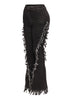 Distressed fringe denim flared pant
