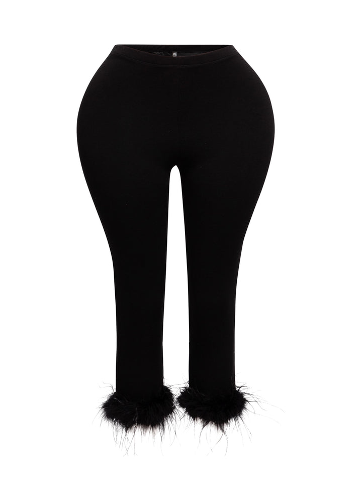 Faux fur hem detailed capri leggings