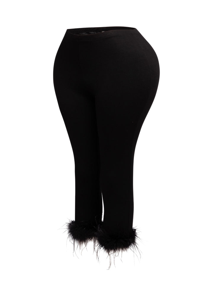 Faux fur hem detailed capri leggings