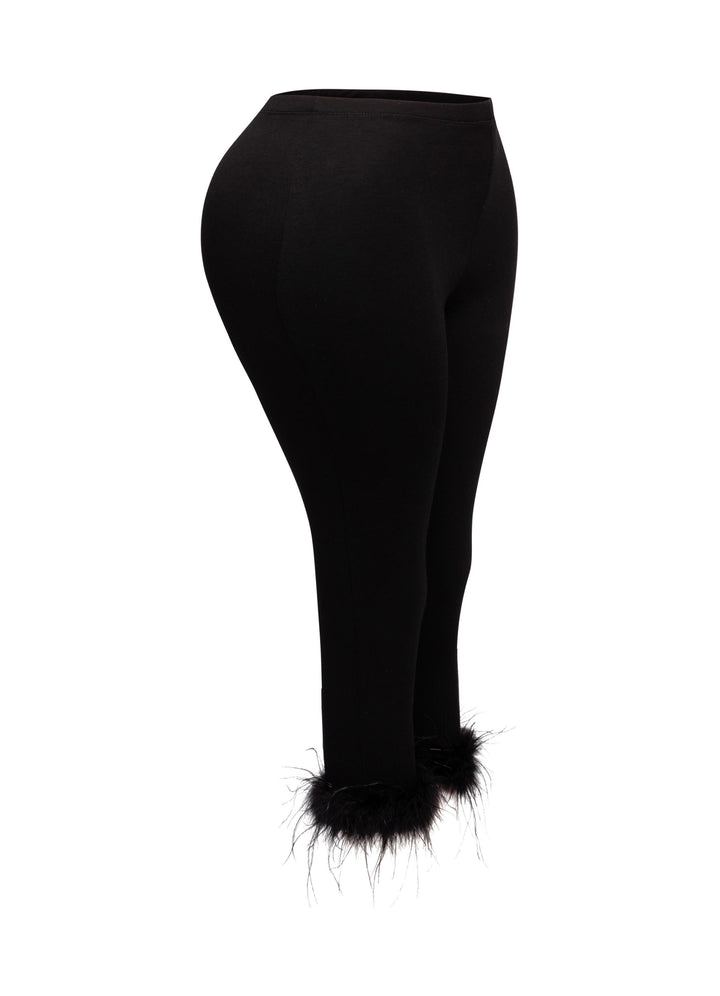 Faux fur hem detailed capri leggings