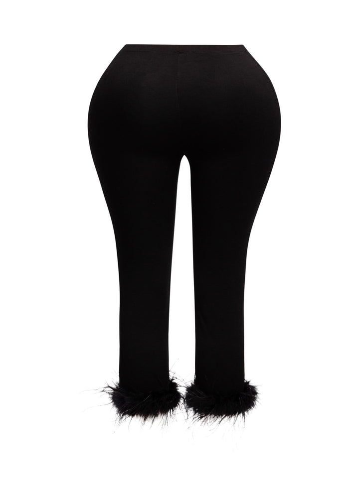 Faux fur hem detailed capri leggings