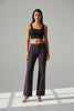 Burgundy black leopard print high waist pants front view with straight leg and structured fit