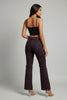 Back view of burgundy leopard straight leg trousers with real pockets and clean finish