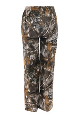 Back view of camo print straight leg trousers featuring real pockets and allover rustic print