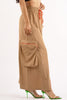 Zipper front drawstring waist cargo maxi skirt