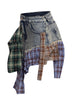 Distressed Denim Mini Skirt with Plaid Patchwork
