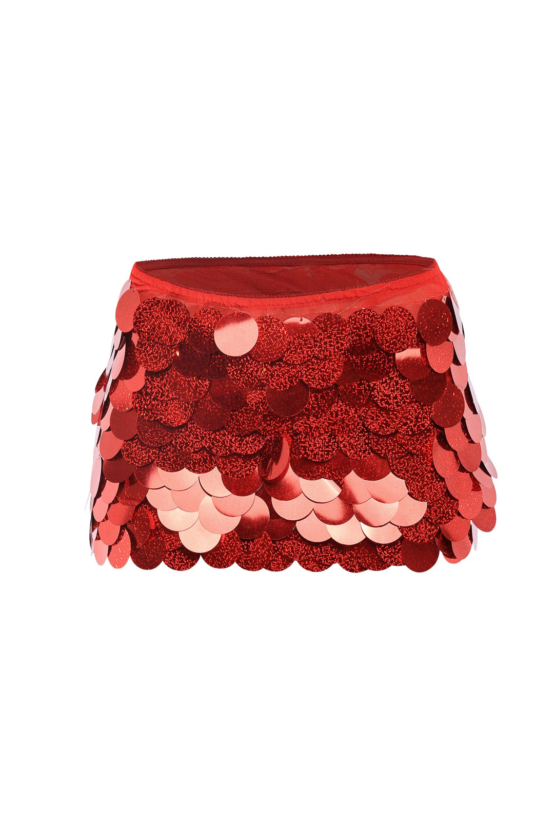 Red oversized sequin mini skirt high-waisted