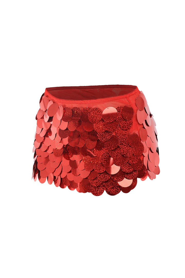 Sparkly red sequin mini skirt slim fit