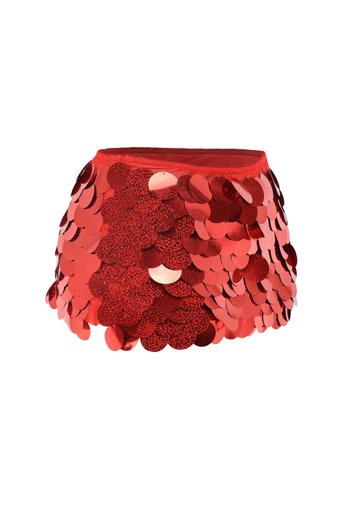Red party skirt with oversized sequins