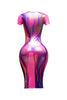 Metallic body heat printed midi dress