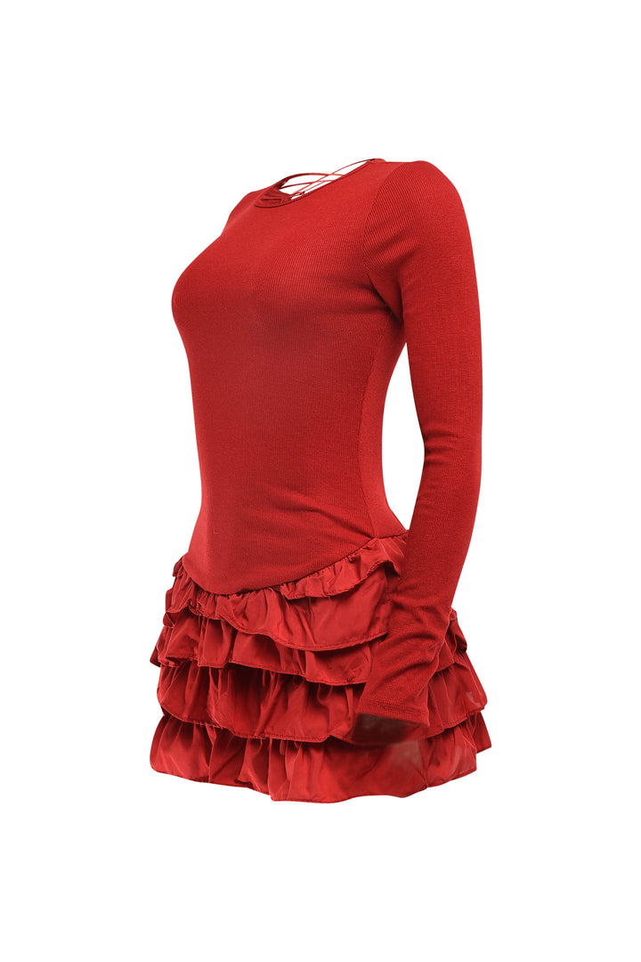 Sexy burgundy lace-up mini dress for date night