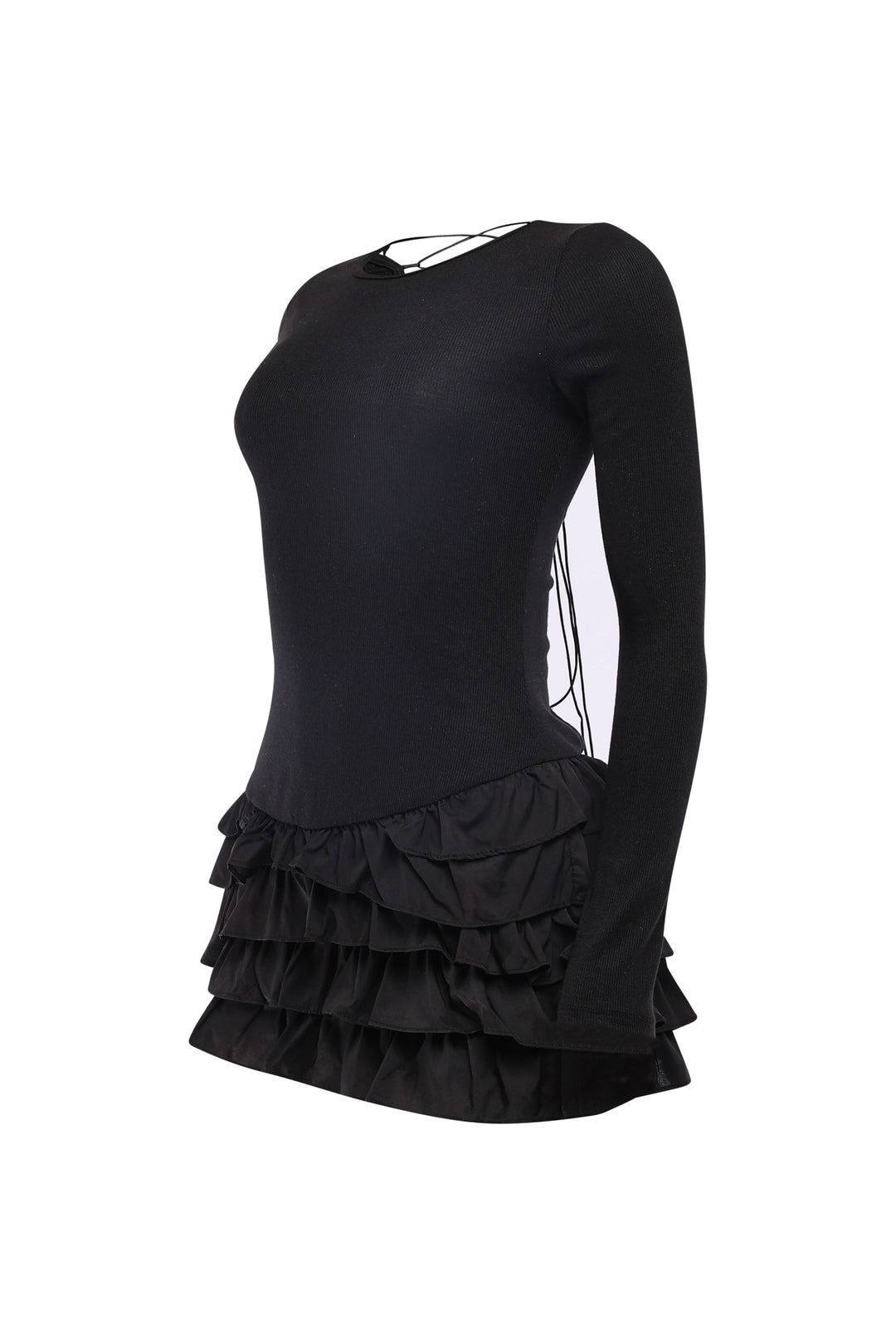 Elegant black lace-up mini dress for evening wear